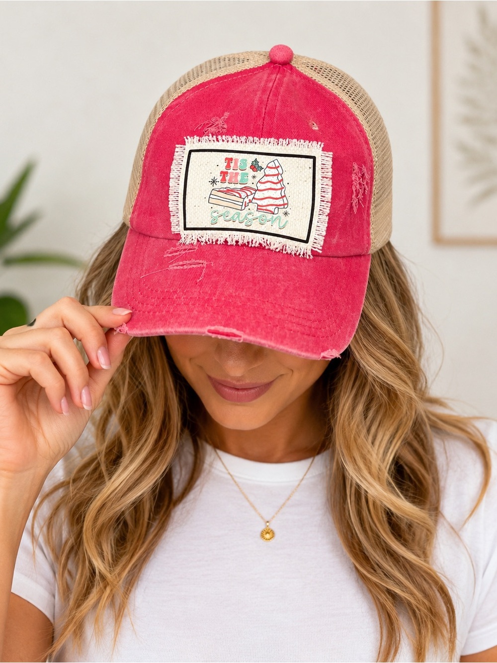 Brand New Tis’ The Season Trucker Hat With Crisscross, adjustable Back Design
